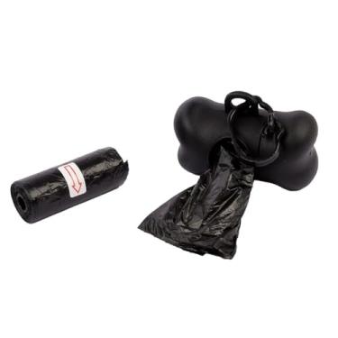 Imagem de Porta Saquinho de Lixo para Cães em Formato de Osso Preto com Clip para Coleira e Refil de Sacos Higiênicos