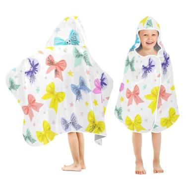 Imagem de Burbuja Toalha de banho com capuz e laços coloridos pastel para crianças, toalha de praia de pelúcia macia absorvente para meninas e meninos 3-10 anos, 61 x 127 cm