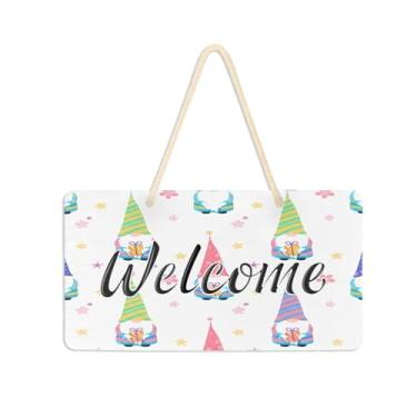 Imagem de Burbuja Placa de boas-vindas de gnomos para porta da frente, placa de boas-vindas de PVC para decoração de férias de casa de fazenda, 15 x 28 cm