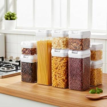 Imagem de Kit Potes Herméticos Acrílico Multiuso, 7 Peças, com Adesivos, Transparente, Tamanhos Variados (1900ml, 1200ml, 800ml, 500ml)