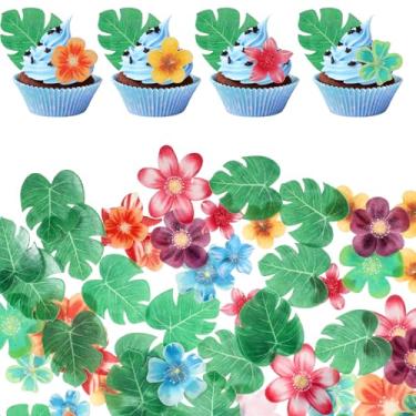 Imagem de Thinp 60 peças de decorações de bolo de flores, topo de bolo de flores tamanho misto papel wafer flor cupcake toppers multicoloridos decoração de bolos de aniversário para chá de bebê suprimentos de