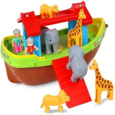 Imagem de Barco de brinquedo de madeira com figuras, animais e muitos detalhes, artesanal