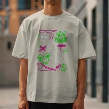 Imagem de Camiseta Masculina Manga Curta Estampada New York Estilosa Malha Algodão do P ao G1-Masculino