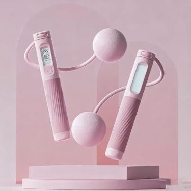 Imagem de Corda de pular, corda de salto sem fio para contador de peso com bola pesada, adequada para fitness e exercícios, rosa