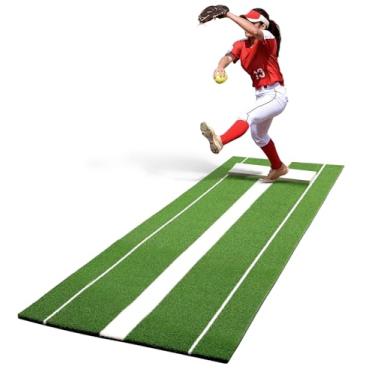 Imagem de Tapete de arremesso de softball 3 m x 9 m Suporte de arremesso de softball com 60 x 15 cm de borracha softball Powerline antiderrapante para softball arremesso de arremesso de softball como jarras de softball cor verde