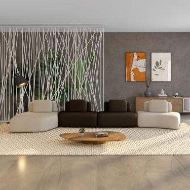 Imagem de Sofá Ilha Sala de Estar Dakota 4 Módulos 626cm Encostos Almofadas Soltas Veludo Bege/Marrom Escuro G33 - Gran Belo