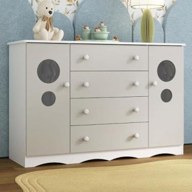 Imagem de Cômoda Infantil 125cm 2 Portas com Vidro e 4 Gavetas Sonho Multimóveis Mp4475 Branco/off White