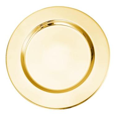 Imagem de ZENOVLUX Conjunto de 6 pratos de carregamento de jantar de ouro de 33 cm, carregadores de placa redonda de aço inoxidável reutilizáveis a granel para festas de casamento elegantes