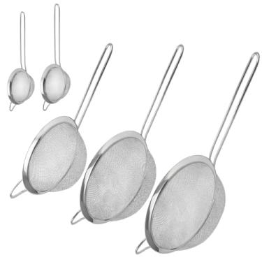 Imagem de 5 Kit Peneira de Inox, Peneira Inox para Cozinha, Enxague Grãos, Filtre Suco, Peneire Farinha e Filtre Alimentos Fritos,