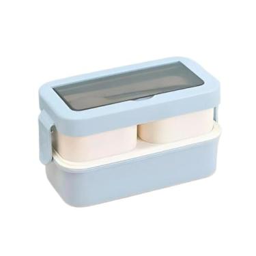 Imagem de Marmita Lancheira Com 3 Compartimentos 1100ml E Talheres Pote Lunch Box(Azul)