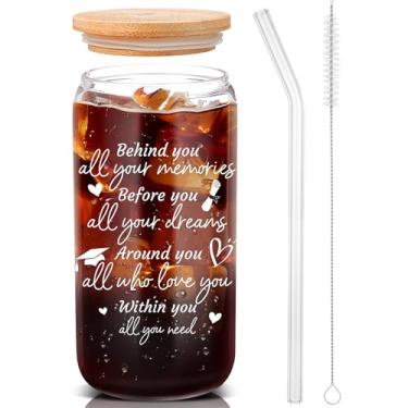 Imagem de Yetene Presentes de formatura para ela 2026 copos de vidro com tampas e canudos 473 ml decorações de formatura faculdade ensino médio presente novo trabalho parabéns presentes