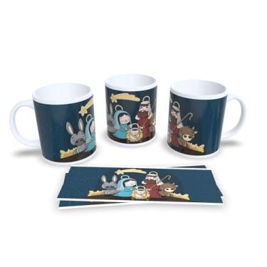 Imagem de Caneca de Cerâmica com Decoração Natalina, 325ml, Branca com Bolas de Natal em Vermelho, Azul e Verde, Design de Flocos de Neve (3)