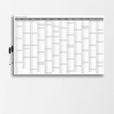 Imagem de Planner Planejamento Anual 2026 - Quadro Lousa de Metal 50x80/60x90cm Acompanha 2 Canetas e Suporte de fixação