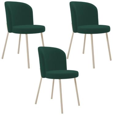 Imagem de Kit 03 Cadeiras Para Sala De Jantar Cozinha Estofada Gavi Arena L02 Suede Verde Musgo - Lyam Decor