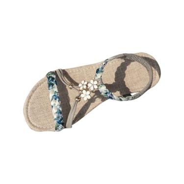 Imagem de Sandália de praia feminina casual com bico redondo e salto baixo, Azul royal claro, 38