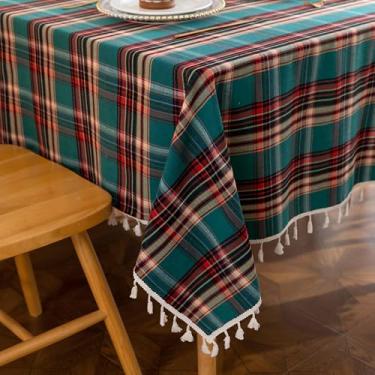 Imagem de Erbnaryx Toalha de mesa xadrez para mesas quadradas 159 x 250 cm, toalhas de mesa com franjas, toalha de mesa decorativa para cozinha e sala de jantar, verde