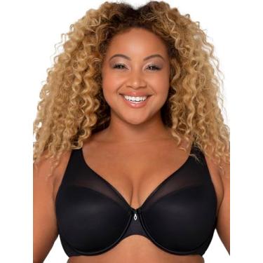 Imagem de Curvy Couture Sutiã feminino plus size de malha transparente, Hue preto, 36J