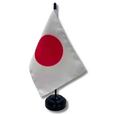 Imagem de Bandeira de Mesa Japão, Decorativa, Dupla Face, Multicolorido, 19x13cm, Base e Haste Preta, para Escritório e Eventos, Tecido Oxford