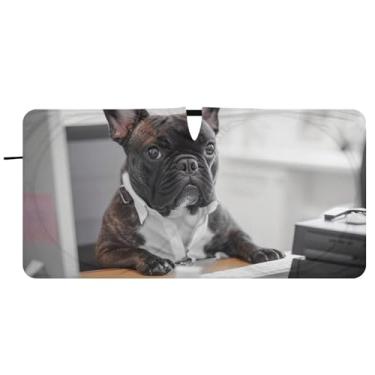 Imagem de Guarda-sol engraçado buldogue francês para pára-brisa de carro bonito dobrável persianas de carros para janelas dianteiras floral automotivo, 81 cm x 157 cm