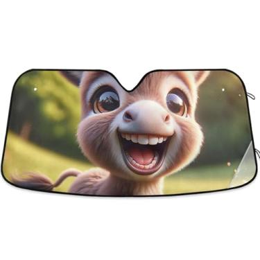 Imagem de Bonito burro filhote sorridente sombra de sol personalizado para para-brisa de carro bonito retrátil dobrável acessórios de carro persianas para-brisa frontal L, 144.8 cm x 80.0 cm