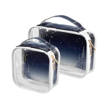 Imagem de GAIGEO Conjunto de bolsas de cosméticos transparentes de Natal, bolsas de maquiagem de plástico transparente com zíper, acessórios de viagem para cosméticos, pacote com 2, Natal-1, one size