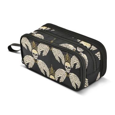 Imagem de Estojo para lápis com zíper, asas de caveira, bolsa de armazenamento de lápis preta, bolsa de canetas para sala de aula, itens essenciais para meninos, faculdade, ensino médio, material de escritório