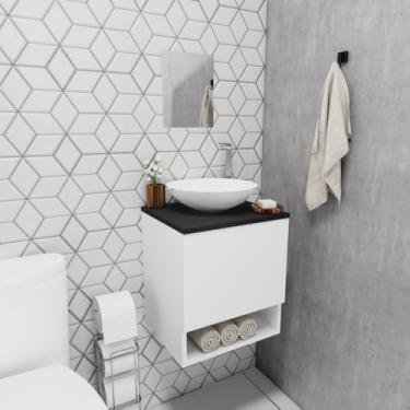 Imagem de Gabinete Para Banheiro Armário Suspenso Com Espelho e Com Cuba 40cm Preto Completo Brovália