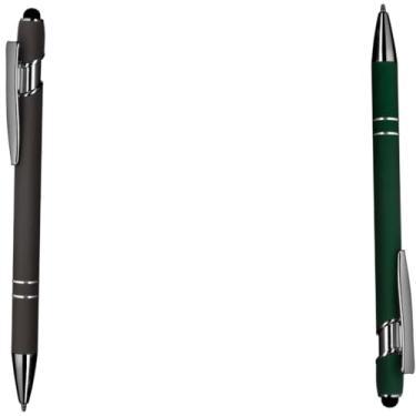 Imagem de Caneta esferográfica em metal com ponta touch escrita em azul Design moderno para anotações (Cinza e Verde 2)