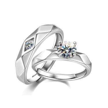 Imagem de Anéis de compromisso combinando para casais para ele e ela, conjunto de alianças de casamento de prata ajustáveis para casais, presentes de Dia dos Namorados, Cobre, Sem pedra preciosa