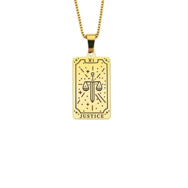 Imagem de Luva Jewelry Colar feminino com cartão de tarô - pingente espiritual banhado a ouro 18K - impermeável antimanchas - colar de astrologia - presente místico de Natal, Small, Aço inoxidável, Sem Pedra