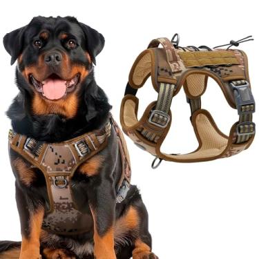 Imagem de PUREVACY Peitoral tático para cães com alça, GG, colete de nylon 900D de camuflagem do deserto. Peitoral respirável sem puxão com alças ajustáveis e fivelas de liberação rápida