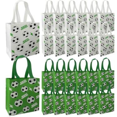 Imagem de Dwsiplytg 24 peças de sacos de presente de futebol esportivo não tecido para lembrancinhas de festa com alças, tema de time de futebol, embalagem de guloseimas para esportes, aniversário, chá de bebê