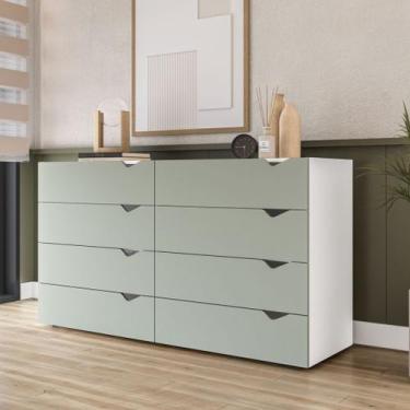 Imagem de Cômoda 8 Gavetas Branca e Verde Porto Politorno