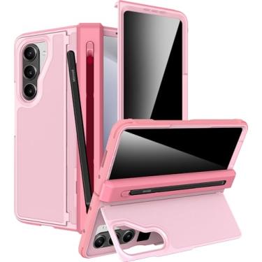 Imagem de Miimall Capa para Samsung Galaxy Z Fold 5 com caneta S incluída e dobradiça com ranhura para caneta, suporte invisível e protetor de tela de privacidade, capa rígida à prova de choque Z Fold 5 anti