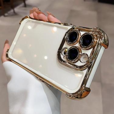 Imagem de HTVJFXCapa de silicone transparente com revestimento de airbag em cores contrastantes para iPhone 15 Pro (para iPhone 15 Pro/Branco)