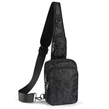 Imagem de VADOO Bolsa tiracolo, bolsa transversal com fecho de zíper, bloqueio RFID e resistente à água para homens e mulheres (preto camuflado)