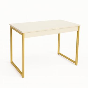 Imagem de Mesa Escrivaninha Industrial para Computador e Notebook 90x45cm – Mesa para Escritório e Home Office com Estrutura em Aço(Dourado/Branco)