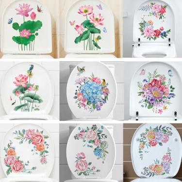 Imagem de Adesivo de Vasco Sanitário Removível Folha Verde Floral Adesivos para Tampa Flores Borboletas PVC Autoadesivo Decoração Casa e Banheiro Conjunto 17