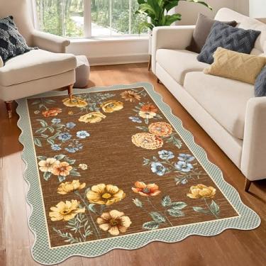 Imagem de GarveeHome Tapete floral 10 x 15 cm, ultrafino, macio, recortado, 10 x 15 cm para sala de estar, antiderrapante, resistente a manchas, boho, leve, para berçário, escritório, café