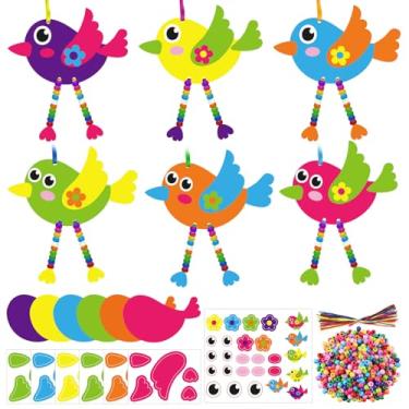 Imagem de Cinrobiye Conjunto de artesanato de pássaros faça você mesmo, kit de enfeites de primavera com miçangas de espuma e corda colorida, artes criativas e artesanato para escola, casa, festa de aniversário
