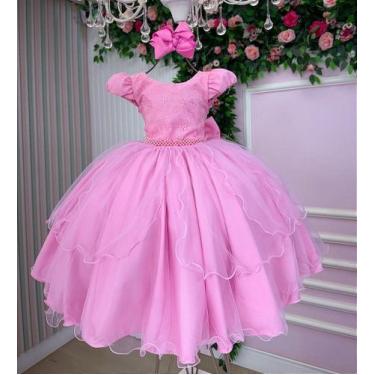 Imagem de Vestido Infantil Rosa Chiclete Midi Festa Luxo Formatura - Bella Child