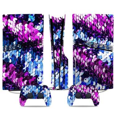 Imagem de Película de decalque para disco Ps5, capa adesiva de vinil de corpo inteiro para console e controle PlayStation 5 (edição de disco PS5, Blue Lightning) (glitter roxo preto, disco PS5 Pro)