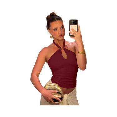 Imagem de Top Cropped Feminino Halter Sem Costas Com Bandagem, Moda Casual De Ve