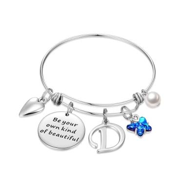 Imagem de Pulseiras com pingente inicial para mulheres joias presentes Be Your Own Kind of Beautiful Pulseira de borboleta expansível inspiradora de aço inoxidável letra A-Z presentes de aniversário e Natal