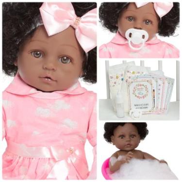 Imagem de Boneca Reborn Recém Nascida Negra Fofinha Com Kit Itens - Cegonha Rebo