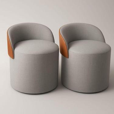 Imagem de Kit 2 Puff Orgânico Com Encosto Redondo Curvo Confortável Resistente Composé Linho Corino Linho Cinza