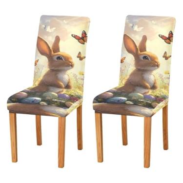 Imagem de SEHANY Lindas capas de cadeira de coelho de conto de fadas para sala de jantar, conjunto de 2, capa protetora elástica removível e lavável para cadeira de jantar para cozinha, hotel, festa, decoração