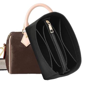 Imagem de Inserção organizadora de bolsa de feltro premium, 7 compartimentos com bolso removível YKK | Organizador de bolsa pequeno serve para LV Speedy 20, Noé BB, Mini Ophidia Tote, Groove 20 e mais (Preto)