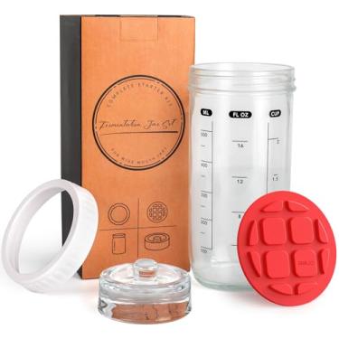 Imagem de Kit de fermentação com frasco de pedreiro – tampas de fermentação e peso de vidro, tampas de arroto para potes de pedreiro, conjunto inicial de frascos de fermentação de vegetais fáceis para picles e