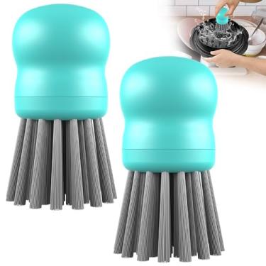 Imagem de Mini escova de pratos para limpeza de triturador de frango, escova de palma com aderência ergonômica, escova de cozinha para lavar pratos, panelas, pia (2, verde menta)